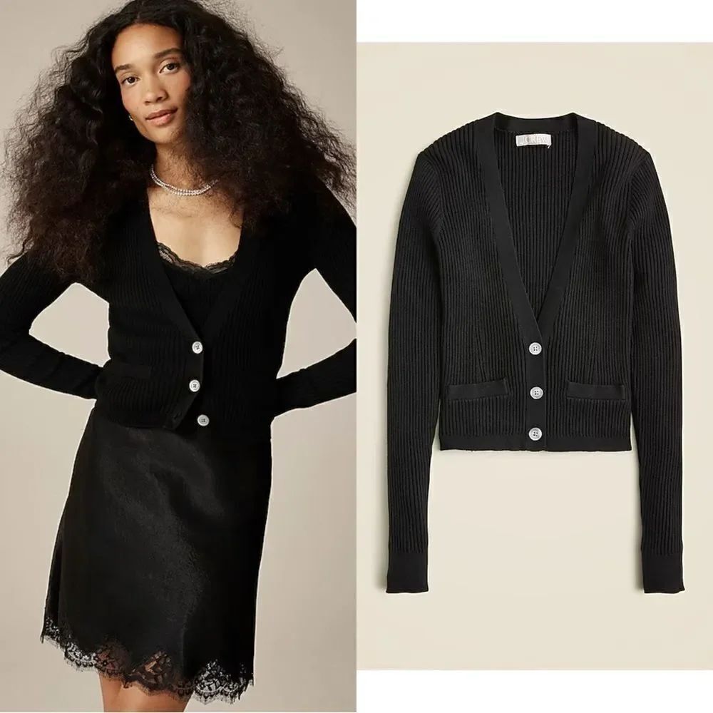 NWT J CREW V-neck cardigan sweater in TENCEL™ lyocell blend in black